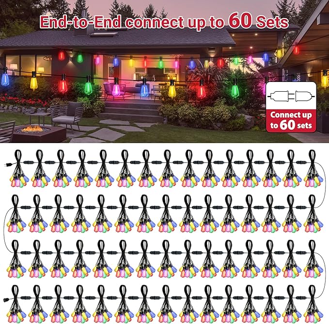 LAMPHOME Outdoor String Lights, 26FT Patio Lights with 12+1 ST38 LED Edison Bulbs (1 Spare), Connectable String | Lumora