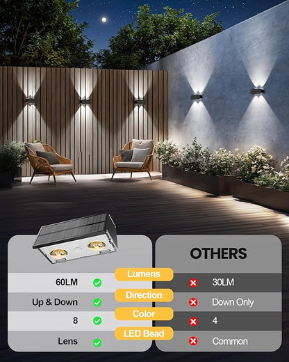 Bridika Solar Fence Lights Outdoor, 6 Pack Up and Down Wall Light, 8 Colors Lens LED Dusk to Dawn Solar Lights Outdoor Waterproof for Patio, Deck, Backyard, Garden
