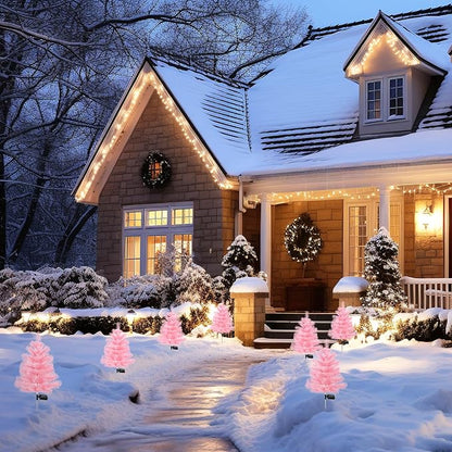 Solar Christmas Tree Stake Lights - Waterproof Xmas Tree & Pathway Lights (Pink, 2pcs)