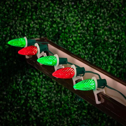 Novelty Lights 25PK C9 LED Faceted Ultra Bright Dimmable Outdoor Christmas Light Replacement Bulbs LED Bulbs, Red/Green