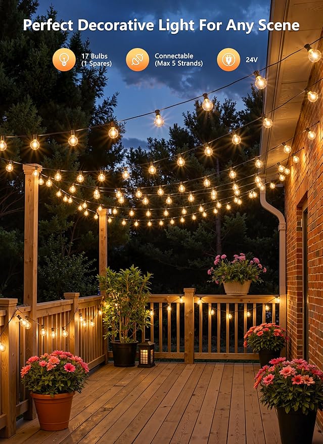 Brightown Outdoor String Lights Patio Lights, 55FT G40 Shatterproof Dimmable Waterproof Connectable LED Christmas | Lumora
