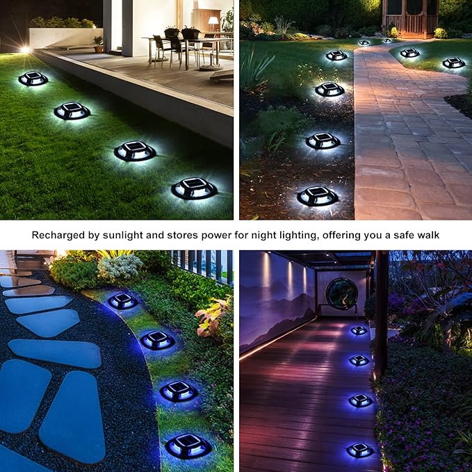 Zerodis Driveway Lights, Sensitive Light Control Outdoor Warning Step Lights High Bright Solar Deck Light Ip68 Water Proof Design Lamp for Sidewalk Stair Garden Pathway