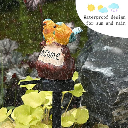 Solar Decor Lights, Welcome Birds Solar Powered Outdoor Garden Light, Resin Animal LED Lights with Stake, Waterproof Solar Stake Lights Decoration for Patio Yard Art Garden Lawn (Yellow)