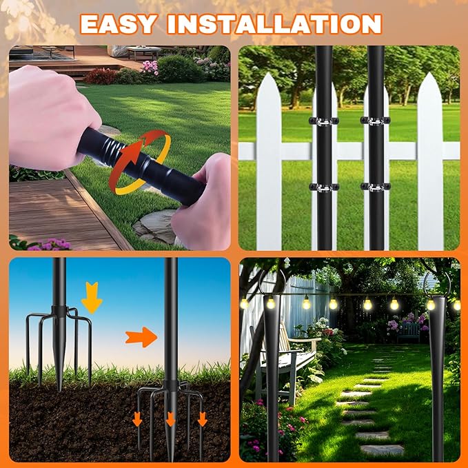 2 Pack 10Ft String Light Poles, Metal Poles with Fork for Outside Lights,Outdoor Metal Light Stand with Fence | Lumora