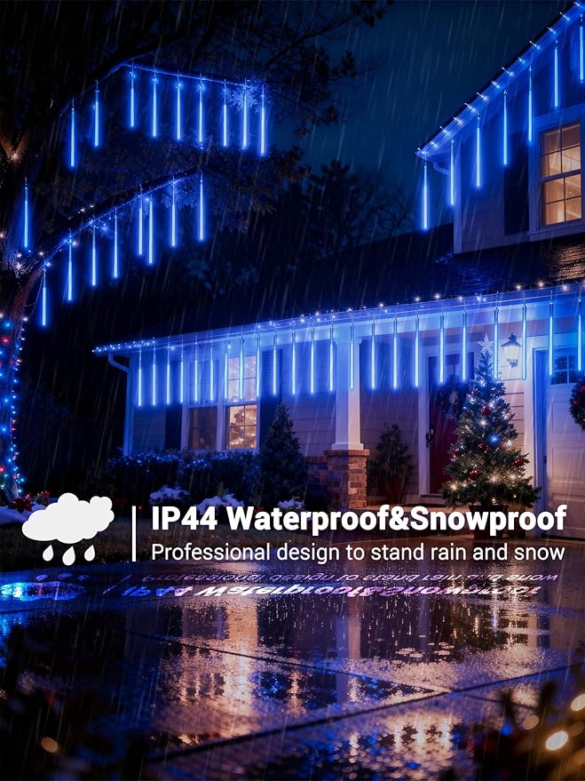 Flacchi Meteor Shower Icicle Lights - 5 Tubes 20" Each 270 LED Cascading Raindrop Lights, Timer Outdoor Waterproof | Lumora