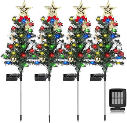 4 Pack Solar Christmas Decorations Tree Lights, Upgraded Outdoor Solar Stake Decorative Lights Xmas Tree W/20 LED-RGB Lights, IP65 Waterproof, Dual Lighting Modes,for Garden Pathway Lawn Patio