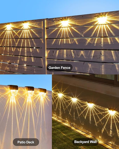Solar Fence Lights,80 Lumens Warm White & White LED Solar Deck Lights,IP65 Waterproof Solar Lights Outdoor for Backyard, Patio, Deck Railing, Stair Handrail, Pool and Wall,8 Pack