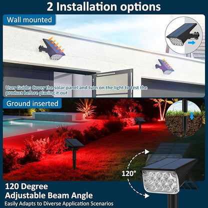 T-SUNUS Christmas Red Solar Lights for Outside IP65 Waterproof Auto On/Off Adjustable Landscape Spot Lighting Garden Spotlight Outdoor Tree Pathway Yard Driveway Wall Patio Lawn Flag Halloween 4 Pack