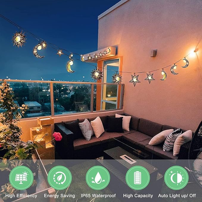 Beautyard Solar String Lights Outdoor Star Moon Sun 13Ft 153In Led Solar Powered Decorative Lights for Garden Patio | Lumora