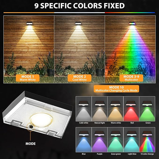 Solar Fence Lights,Warm White & Cool White & RGB 7Colors ＆ Color Changing Mode IP65 Waterproof Solar Lights Outdoor for Deck/Patio/Backyard/Wall/Pool/Fence/Railing/Step(20Pack)