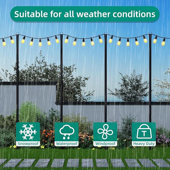 String Light Poles, 4 Pack 10Ft Outdoor Metal Poles for Patio Decor Garden Backyard Yard Front Porch Outside | Lumora