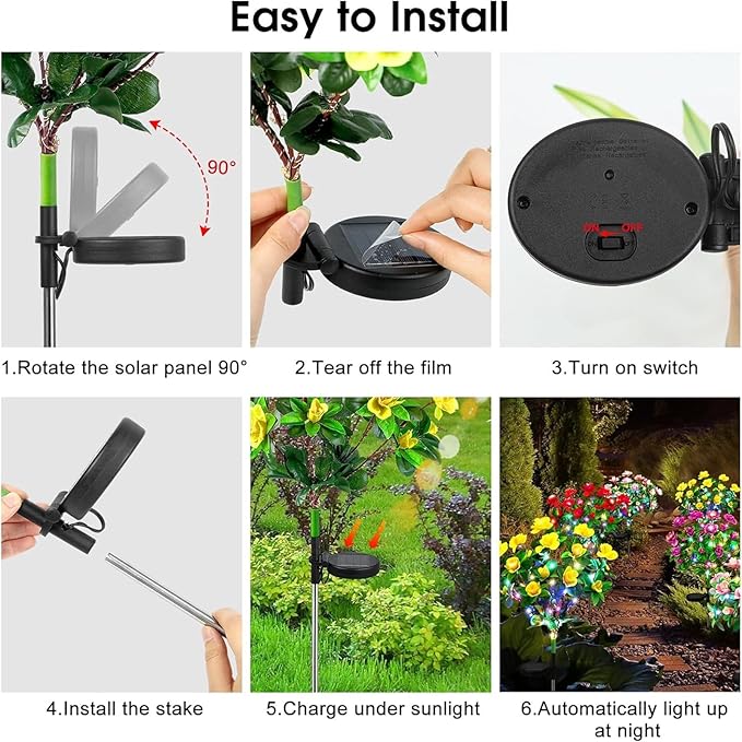 Solar Garden Lights,Outdoor Azalea Flowers Lights with 56 Colorful LED Powered Pathway Lights for Yard,Lawn,Patio,Garden Decor (Red)