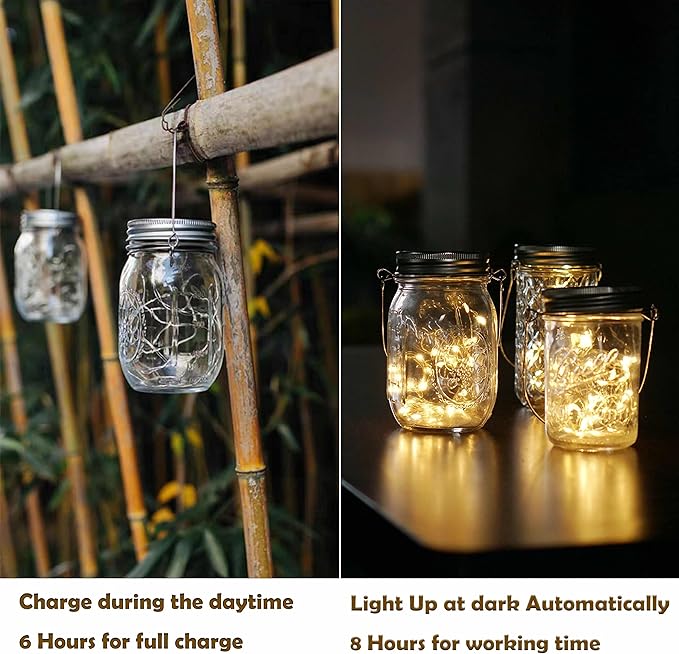 Decorman Solar Mason Jar Lid Lights, 6 Pack 20 LED Waterproof String Fairy Star Firefly Jar Lids Lights for Patio | Lumora