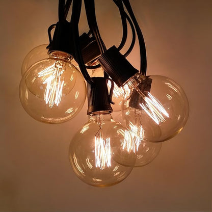Hometown Evolution, Inc. Edison Bulb Outdoor String Lights with Hand-Threaded Filament (G60 Lantern Edison - Black Wire, 100 ft)