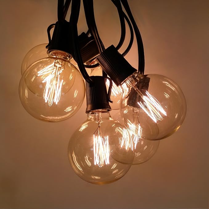 Hometown Evolution, Inc. Edison Bulb Outdoor String Lights with Hand-Threaded Filament (G60 Lantern Edison - Black Wire, 10 ft)