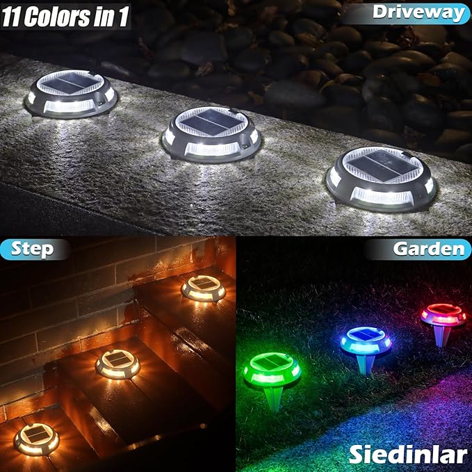 SIEDiNLAR Solar Driveway Lights Outdoor 16 LEDs 9 Modes, Dock Markers Deck Lights Waterproof Warning for Driveway | Lumora