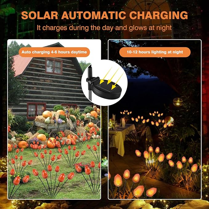 Thanksgiving Decorations Outdoor Solar Garden Lights,12LED Artificial Big 3D Acorn Thanksgiving Light, Fall Decor Solar Path Lights for Home Autumn Harvest Fall Party Decor,2PACKS Orange