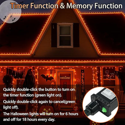 Upgraded Connectable 200 LED Christmas String Lights Outdoor Indoor, 66FT Orange Christmas Decorations Lights 13 Modes, Waterproof Twinkle Fairy Lights Plug in Clear Wire for Tree, Bedroom Decoration