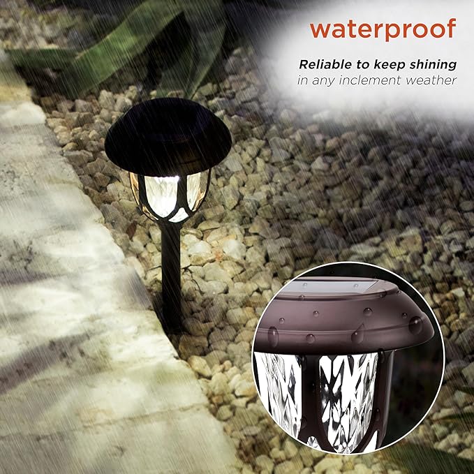 Alpine Corporation 17" Tall Super Bright High Lumen Outdoor Solar Powered Pathway Light Stakes, Bronze (Set of 2)