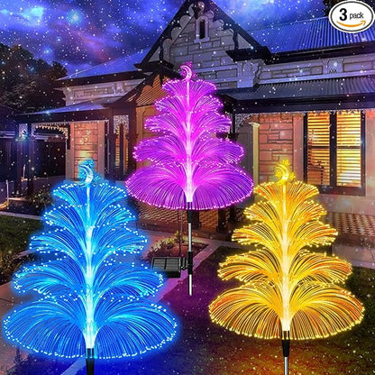 Solar Garden Lights Decorations Outdoor Waterproof 5 Layer Optical Fiber 7 Color Changing for Yard Pathway Outside Decorative Gifts for Mother's Women, 3 Pack