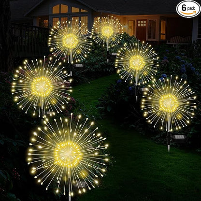 Solar Garden Lights Outdoor Waterproof 200 LED Fireworks Lights Solar Powered Sparkles Landscape Fairy Light Outside Decorations Light for Yard Patio Pathway Lawn Party Walkway Decor, 6 Pack