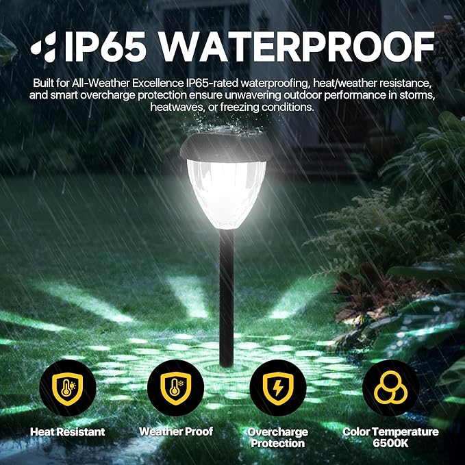 Ensenior 12-Pack Solar Lights Outdoor, 14.17" Auto ON/Off 6500K LED Solar Garden Lights for Pathway, Yard, Patio, Walkway, Planter, Waterproof, Energy-Efficient Landscape Lighting