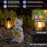 Solar Cat Garden Statue with Succulent Decor Hanging Lantern – Waterproof Resin Outdoor Figurine for Yard, Patio | Lumora