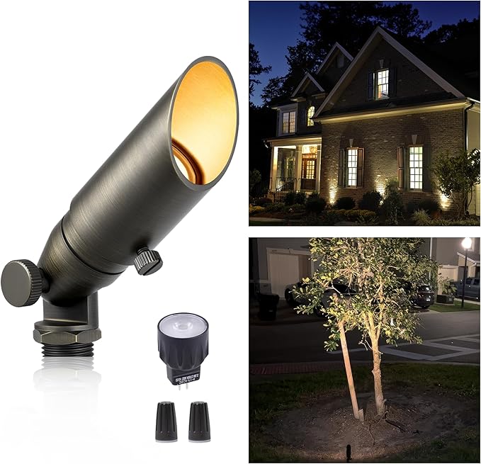 Gardenreet Brass Landscape Spotlights Low Voltage - Low Watt 12V Outdoor LED Uplight, MR8 Wired Spot Lights IP65 | Lumora