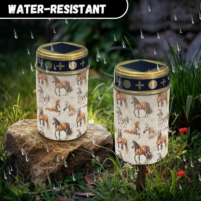 Western Horse Solar Pathway Lights,Solar Lights Outdoor Waterproof Garden Stake Lights for Outside Yard Patio Landscape Lighting Flameless Warm White Pathway Lights Spotlights