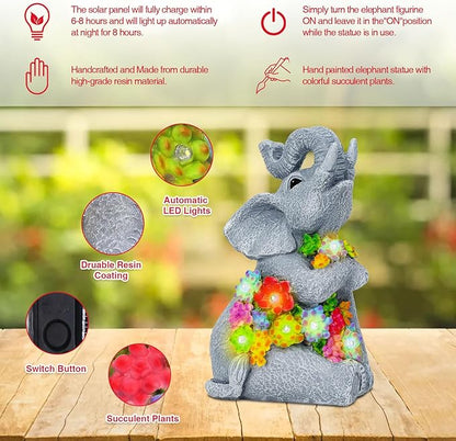 Womens Gifts Solar Statues for Garden Decor, Outdoor Elephant Sculptures for Clearance Lights for Outside Lawn Ornaments Birthday Gifts for Mom Grandma Women- Chrismtas Gifts for Mom Grandma
