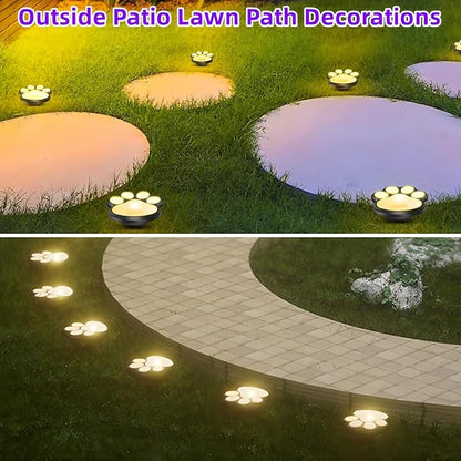 4 Pack Paw Print Solar Light Outdoor,Solar Dog Paw Light for Garden Decorations,IP65 Waterproof Solar Powered Yard Cat Puppy Lights for Lawn Pet Cemetery Pathway Patio Pet Lovers (Warm Light)