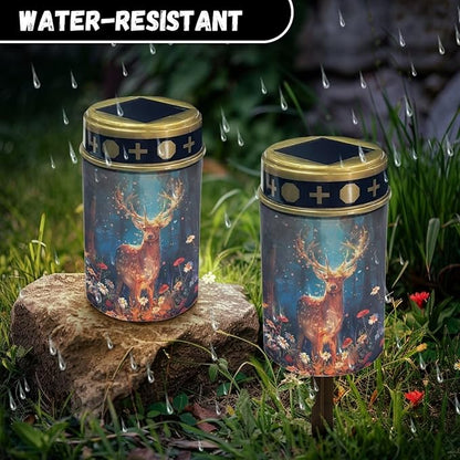 Cemetery Light Solar Sika Deer Outdoor Light Decor for Cemetery Solar Lights for Grave Waterproof Solar Garden Stake Lights for Memorial Garden, Backyard, Lawn, Pathway
