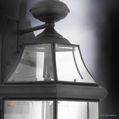 Urban Ambiance Luxury Colonial Outdoor Wall Light, Large Size: 20" H x 10.5" W, with Tudor Style Elements, Versatile Design, High-End Black Silk Finish and Beveled Glass, UQL1144