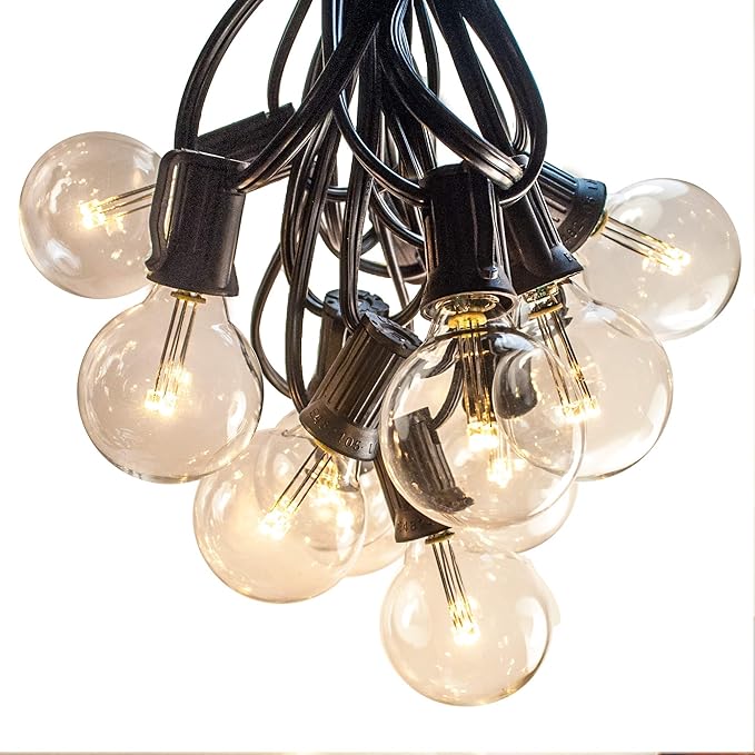 Hometown Evolution, Inc. G40 LED Warm White Outdoor Patio String Lights with 0.6 Watt Bulbs (G40 LED 3 Diode - Black Wire, 100 ft)