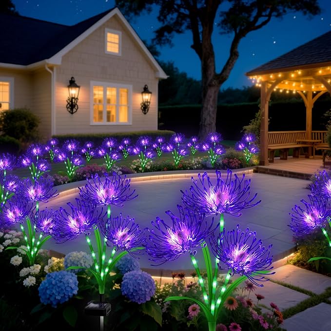 Solar Garden Flower Lights Outdoor, 4 Pack Purple Spider Lily Solar Lights with Glowing Stems, IP65 Waterproof LED Yard Decor for Patio Lawn Pathway, Mother's Day Gifts for Women Mom Grandma