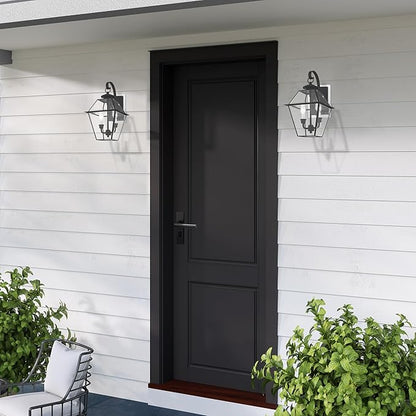 Livex Lighting 2281-04 Westover 2 Light Outdoor Black Finish Solid Brass Wall Lantern with Clear Beveled Glass