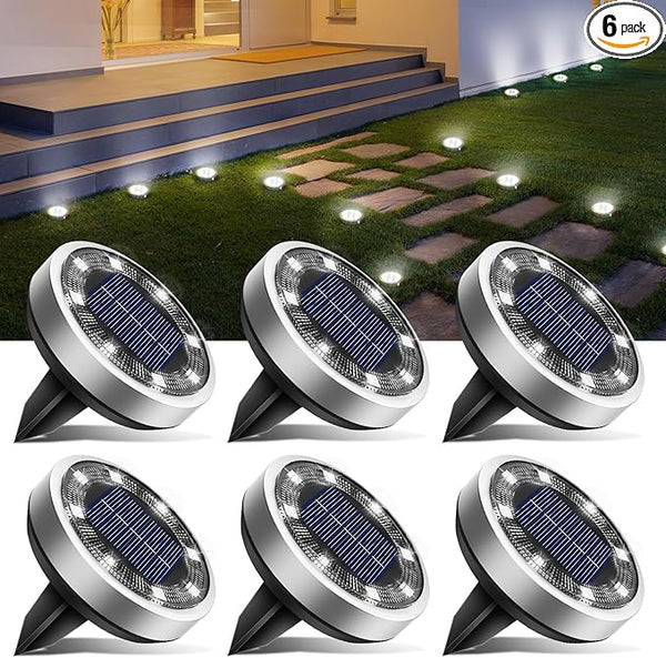 btfarm 6 Pack Solar Lights Outdoor, 8 LED Solar Ground Lights IP65 Waterproof Flat Solar Disc Light, Pathway Lights | Lumora
