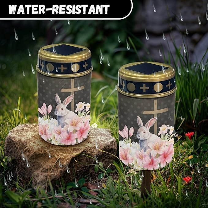 Cross Rabbit Cemetery Lights for Grave,Outdoor Pathway Lights Solar Powered Cactus Green Lantern Solar Stake Lights Waterproof Walkway Lights Solar Garden Lights Decoration for Yard Patio