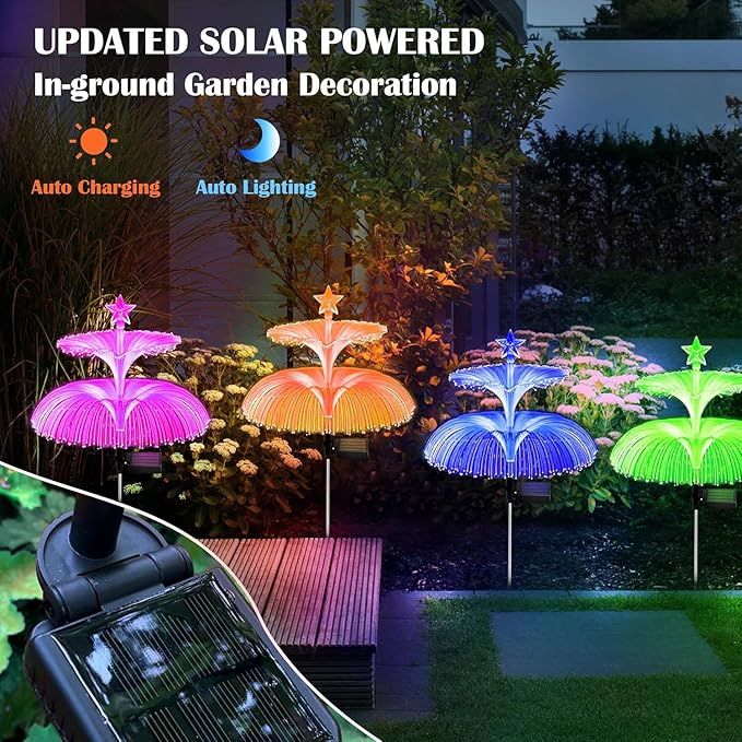 exciting Lives Solar Jellyfish Lamp Set of 2 - Jellyfish and Star Solar Flower Lights for Christmas Day, New Year, Diwali, for Outdoor, Garden Decor, Gifts for Women, Wife, Girlfriend