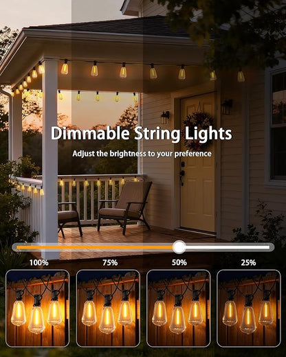 Outdoor String Lights Dimmable Waterproof with Remote, 50FT 18+1 Shatterproof ST38 Edison LED Bulbs Hanging Outside Light for Patio, Backyard, Porch, Deck, Balcony, Garden