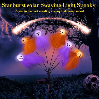 VIHOSE 6 Packs Halloween Solar Lights Outdoor 36 LED Solar Ghost Pathway Lights Waterproof Spooky Ghost Path Light Outdoor Halloween Decorations for Outside Garden Lawn Yard Decors (Purple Orange)