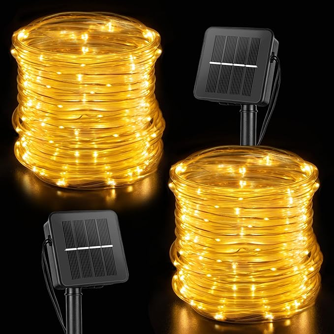 Brightown Solar Rope Lights Outdoor 2 Pack 39 Feet 100 Led Waterproof Solar Powered String Lights with 8 Lighting Modes,Copper Wire PVC Tube Lights for Garden Wedding Party DIY Decor (Warm White)