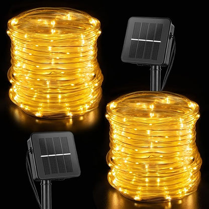 Brightown Solar Rope Lights Outdoor 2 Pack 39 Feet 100 Led Waterproof Solar Powered String Lights with 8 Lighting Modes,Copper Wire PVC Tube Lights for Garden Wedding Party DIY Decor (Warm White)