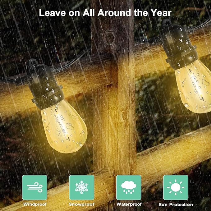 Outdoor String Lights Waterproof, 3000K Warm White 54ft Patio Lights String with 16 Led Shatterproof Bulbs,Outside Hanging Ambience Plug in String Light for Gazebo Garden Camping Porch Yard