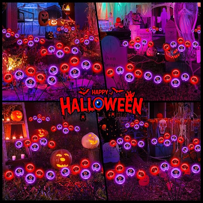 Halloween Decorations Outdoor Solar Lights, 6 Pack 36LEDs Scary Halloween Lights, Waterproof Swaying by Wind Spooky Solar Eyeballs Light for Yard Garden Grave Cemetery Halloween Decor