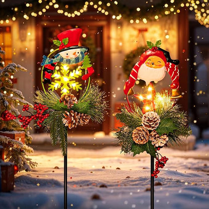 Tryme Solar Christmas Garden Lights - Outdoor Decorations Snowman & Xmas Santa Claus with Pine Cones, for Women