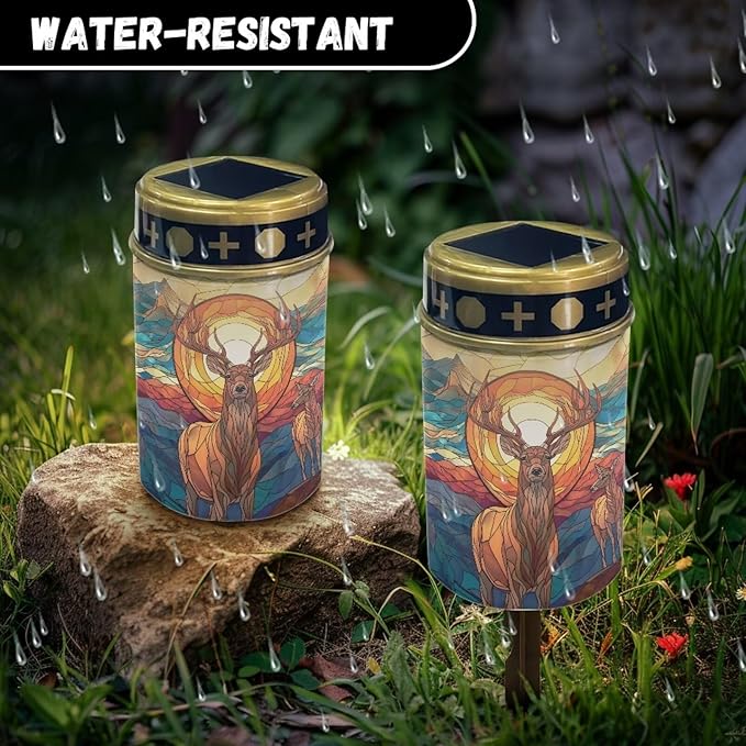 Cemetery Solar Lights for Grave Deer Cemetery Decorations for Grave Waterproof Dusk to Dawn Sensor Solar Grave Lamp for Cemetery Bereavement Gifts 2 Pack