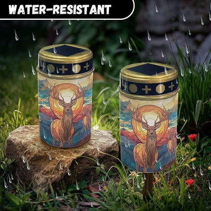 Cemetery Solar Lights for Grave Deer Cemetery Decorations for Grave Waterproof Dusk to Dawn Sensor Solar Grave Lamp for Cemetery Bereavement Gifts 2 Pack