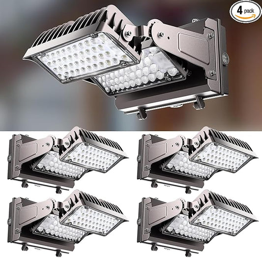 Lightdot 4Pack 250W LED Wall Pack Lights, 360° Adjustable Panel with Dusk to Dawn Photocell, 37500Lm 5000K, IP65 Waterproof & Advanced Heat Dissipation Outdoor Security Lighting(Height:20~35ft)