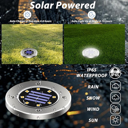 Solar Ground Lights, Solar Light Outdoor,IP68 Waterproof Solar Powered Landscape Lights,Bright in-Ground Light for Gardens, Patio, Pathway,Walkway,Driveway,Porche, Lawn, Deck,8 Pack